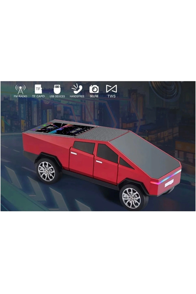 Şarjlı araba tasarımlı Bluetooth hoparlör 15W FM radyo SD kart USB destekli kırmızı