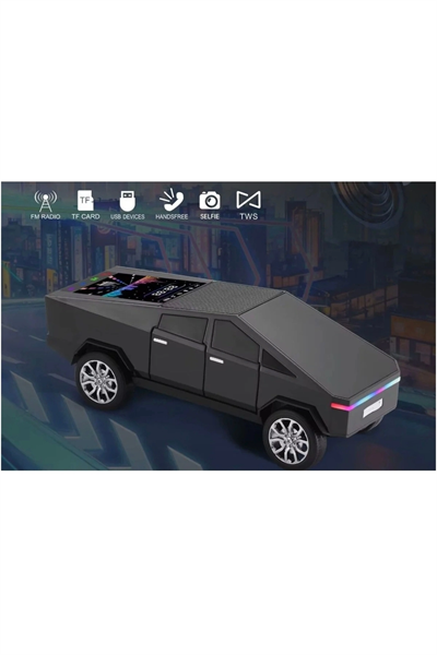 Şarjlı araba tasarımlı siyah Bluetooth hoparlör 15W FM radyo SD kart USB destekli