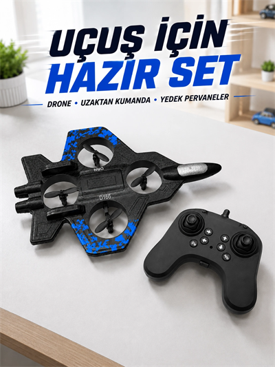 Savaş Jeti Görünümlü Drone 2.4G Kumandalı Jiroskoplu 360° Akrobatik Takla Yedek Pervaneli
