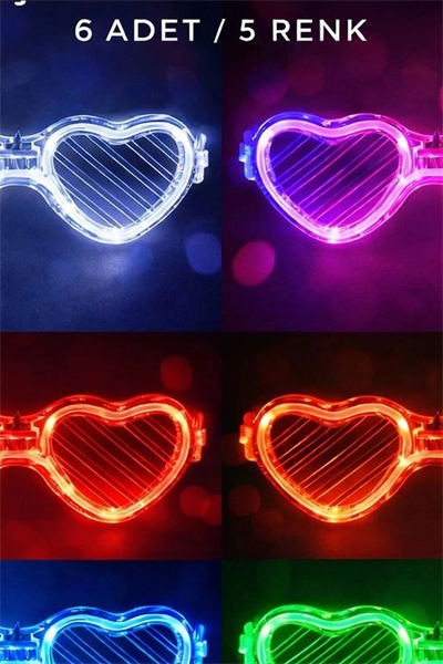 Şeffaf Çerçeveli Led Işıklı Kalp Glow Parti Gözlüğü - 6 Adet Set, Festival Hediyesi BX-313767