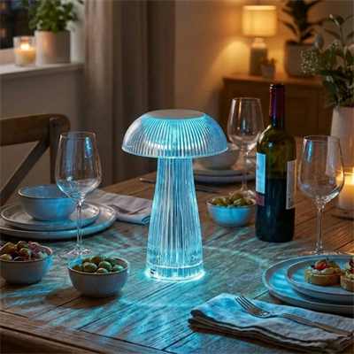Şeffaf Mantar Model Led Masa Lambası –kumandalı Şarjlı, Dokunmatik, Rengarek Işık Modlu Dekoratif Gece Lambası Bx40