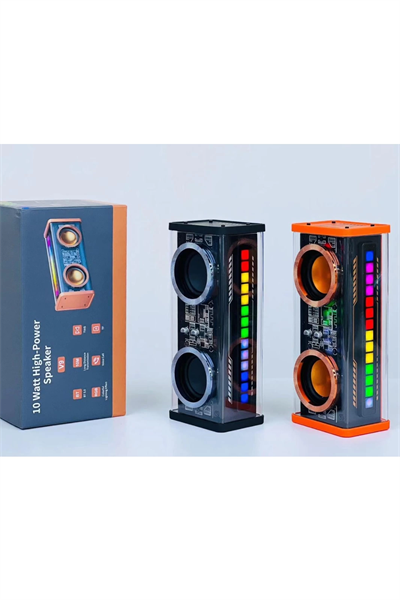 Şeffaf Mecha Müzik Tws Stereo Rgb İşıklı Hoparlör Kablosuz Bluetooth 5.0 Taşınabilir Hoparlör V9