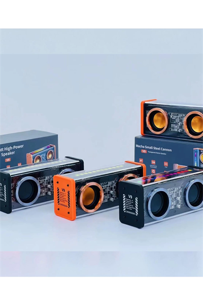 Şeffaf Mecha Müzik Tws Stereo Rgb İşıklı Hoparlör Kablosuz Bluetooth 5.0 Taşınabilir Hoparlör V9
