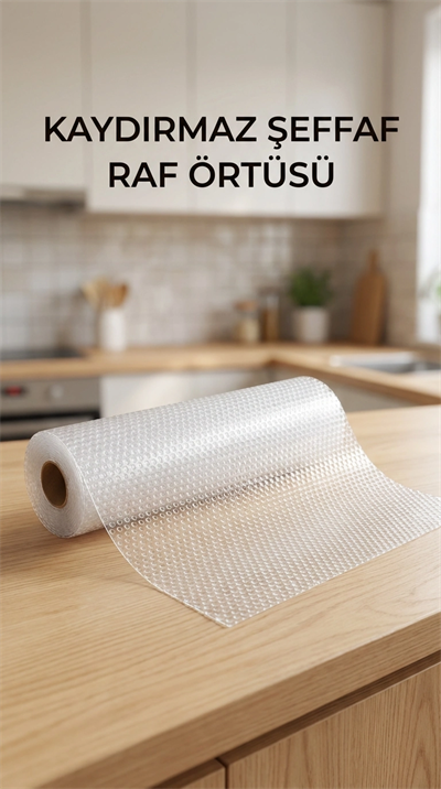Şeffaf PVC Raflık Kaymaz Çekmece Örtüsü 45x300 cm Mutfak Dolap İçi Koruyucu