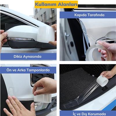 Şeffaf Su Geçirmeyen Dayanıklı Kolay Yapışan Çizilmeye Dayanıklı Oto Darbe Koruyucu Bant (3936)