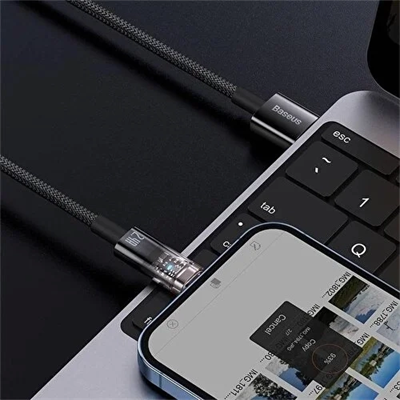 Şeffaf Uçlu iPhone 45w Usb Hızlı ve Dayanıklı Şarj ve Data Işıklı Örgü Kablo 1 Metre