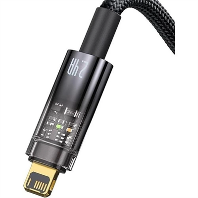 Şeffaf Uçlu iPhone 45w Usb Hızlı ve Dayanıklı Şarj ve Data Işıklı Örgü Kablo 1 Metre