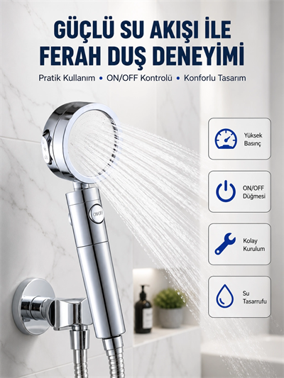 Şelale Sisi ve Masaj Özellikli Banyo Duş Başlığı