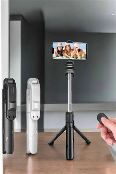 Selfie Çubuğu Tripod Kumandalı Telefon Tutucu Siyah