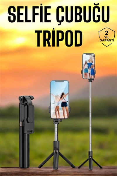 Selfie Çubuğu Tripod Kumandalı Telefon Tutucu Siyah