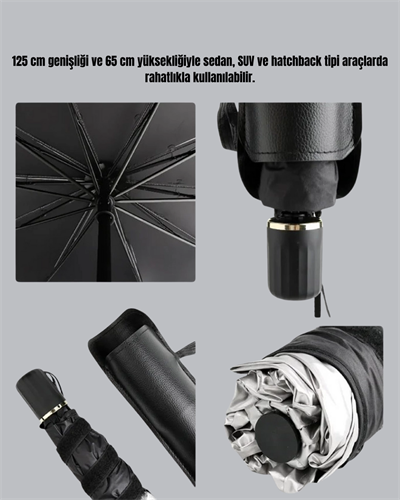 Şemsiye Tasarımlı Katlanabilir Araç Güneşliği – Geniş Uyumlu, UV Koruma