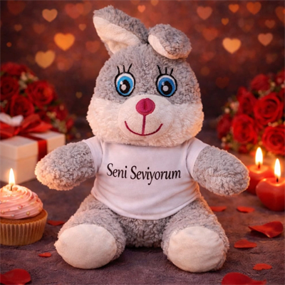 Seni Seviyorum Tişörtlü Sevimli Peluş Tavşan