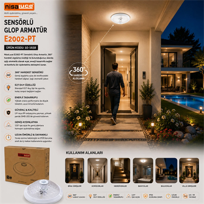 Sensörlü Beyaz Glop Armatür Kafesi E27 Plastik Ip20 220w Bx40