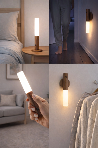 Sensörlü Dekoratif Meşale Duvar Aplik LED Gece Lambası Mıknatıslı Model