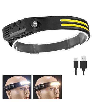 Sensörlü Far COB Led Far Şarj Edilebilir Kafa Feneri 18650 Dahili Pil Açık Hava Balıkçılık Kamp Baş Feneri Fener (3936)