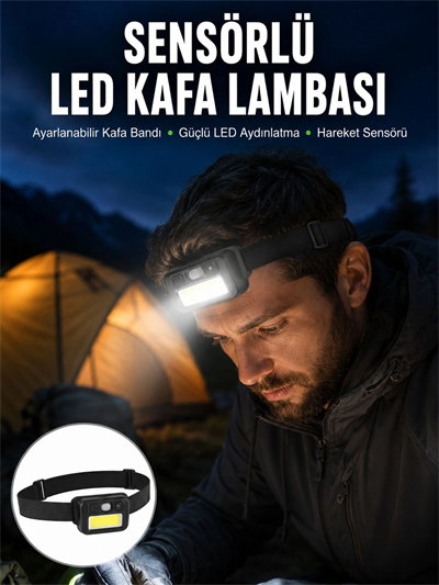 Sensörlü Kamp Lambası Ayarlanabilir Kafa Lambası Kafa Bantlı Yeni Nesil