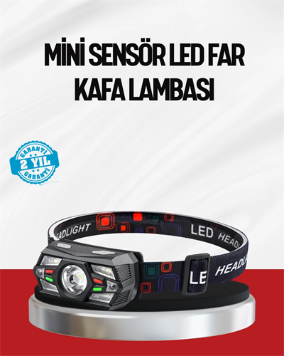 Sensörlü LED Kafa Lambası Kırmızı Beyaz Işık Ayarlanabilir
