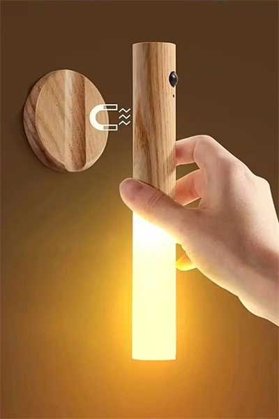 Sensörlü Şarjlı LED Ahşap Görünümlü Kablosuz Duvar Apliği Gün Işığı Ev ve Koridor İçin