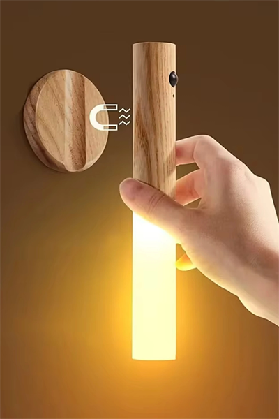 Sensörlü Şarjlı LED Ahşap Görünümlü Kablosuz Duvar Lambası Gün Işığı Aplik