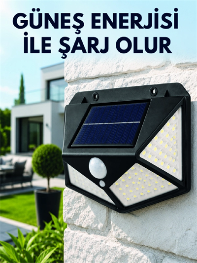 Sensörlü Solar Bahçe Lambası Geniş Açılı LED Aydınlatmalı Balkon Garaj ve Bahçe Işığı