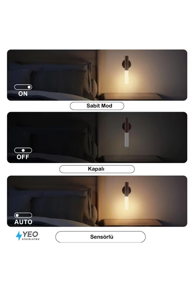Sensörlü USB Şarjlı Mıknatıslı Taşınabilir Ahşap Görünümlü Duvar Aplik