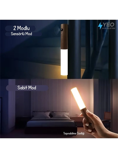 Sensörlü Usb Şarjlı Mıknatıslı Taşınabilir Duvar Aplik Masa Lambası Ahşap Görünümlü Gün Işığı Bx40