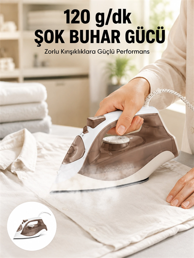 Seramik Tabanlı Buharlı Ütü 2200W Dikey Ütüleme 300ml Kahverengi