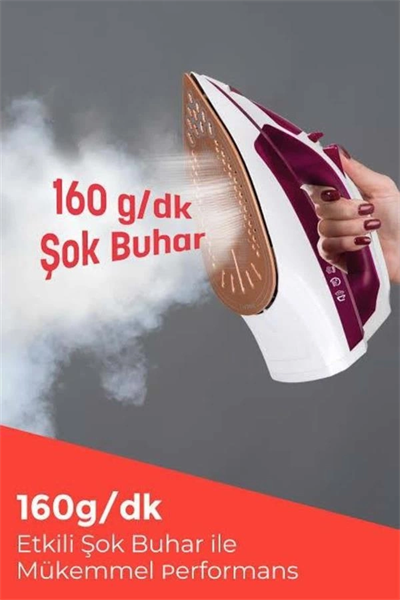 Seramik Tabanlı Kırmızı 2200 Watt Şok Buharlı Ütü Yeni Nesil