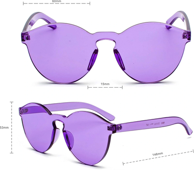 Sert Mika Oval Şekilli Çerçevesiz Mor Gözlük Retro Parti 5x14 Cm