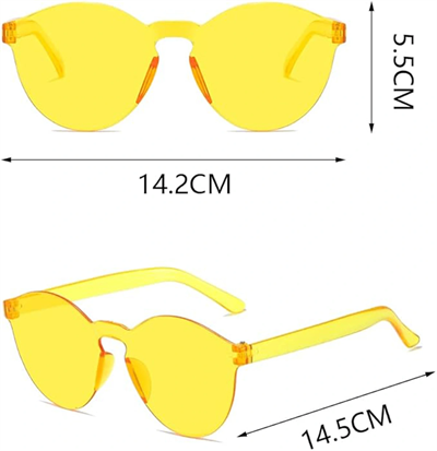 Sert Mika Oval Şekilli Çerçevesiz Sarı Gözlük Retro Parti 5x14 Cm