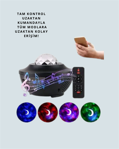 Sesle Etkileşimli Yıldız Projektörlü Gece Lambası – Bluetooth Hoparlörlü, USB Girişli, Dönen Okyanus