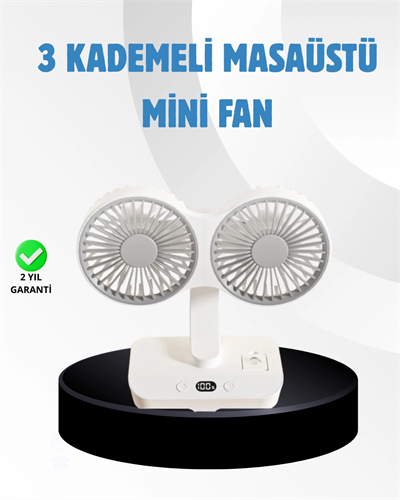 Sessiz Çalışan USB Şarjlı Çift Kafalı Masaüstü Fan – Ev ve Ofis İçin
