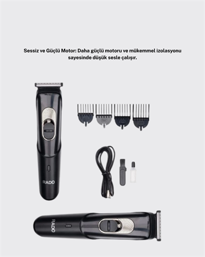 Sessiz Motorlu, Kablosuz Kullanımlı Şarjlı Saç ve Sakal Kesme Makinesi – Taraklı Set