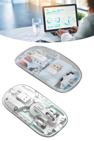 Sessiz Tıklama Çift Modlu Bluetooth Ve Alıcı Şeffaf Mouse Fare