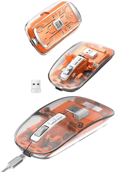 Sessiz Tıklama Çift Modlu Bluetooth Ve Alıcı Şeffaf Mouse Fare