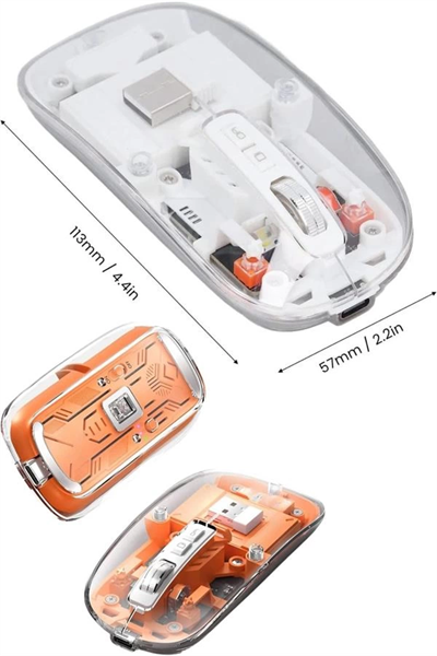 Sessiz Tıklama Çift Modlu Bluetooth Ve Alıcı Şeffaf Mouse Fare