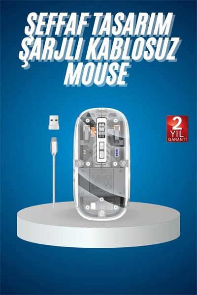 Sessiz Tıklama Çift Modlu Bluetooth Ve Alıcı Şeffaf Mouse Fare