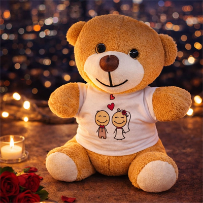 Sevimli Gelin Damat Tişörtlü Peluş Ayıcık