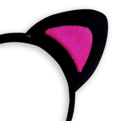 Sevimli Kedi Kulak Pofuduk Kedi Taç Siyah İçi Şeker Pembe Renk 17x15 cm (3936)