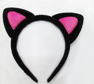 Sevimli Kedi Kulak Pofuduk Kedi Taç Siyah İçi Şeker Pembe Renk 17x15 cm (3936)