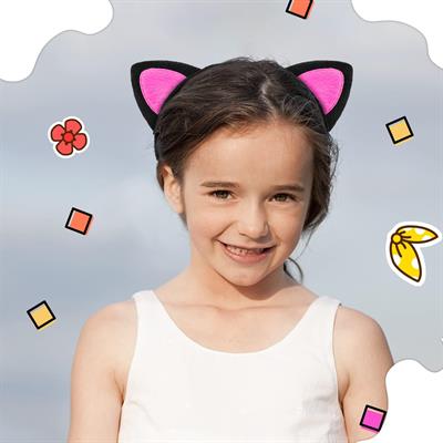 Sevimli Kedi Kulak Pofuduk Kedi Taç Siyah İçi Şeker Pembe Renk 17x15 cm (3936)