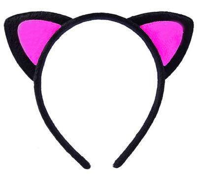 Sevimli Kedi Kulak Pofuduk Kedi Taç Siyah İçi Şeker Pembe Renk 17x15 cm (3936)