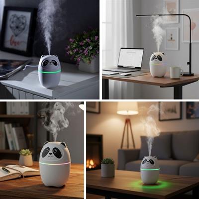 Sevimli Panda Figürlü Hava Nemlendirici – Ultrasonik Soğuk Buhar Makinesi, LED Işıklı Masaüstü Oda Nemlendirici (3936)