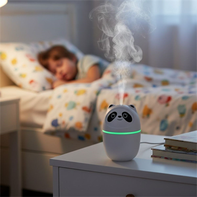Sevimli Panda Figürlü Hava Nemlendirici – Ultrasonik Soğuk Buhar Makinesi, LED Işıklı Masaüstü Oda Nemlendirici