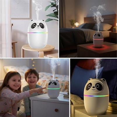 Sevimli Panda Figürlü Hava Nemlendirici – Ultrasonik Soğuk Buhar Makinesi, LED Işıklı Masaüstü Oda Nemlendirici (3936)