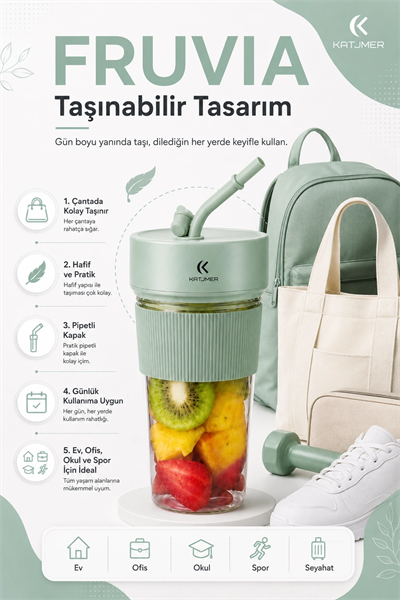 Seyahat Uyumlu Taşınabilir Meyve Sıkacağı Karıştırıcı Blender Pipetli Bardak Modeli