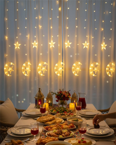 Sıcak Beyaz Ay Yıldız Işık Zinciri Parti Düğün Ramazan Dekoru