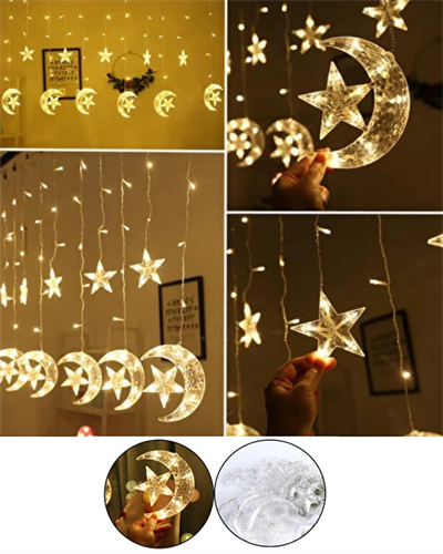 Sıcak Beyaz Ay Yıldız Işık Zinciri Parti Düğün Ramazan Dekoru