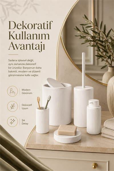 Şık Görünümlü Beyaz Banyo Aksesuar Takımı 5 Parça Günlük Kullanıma Uygun Set