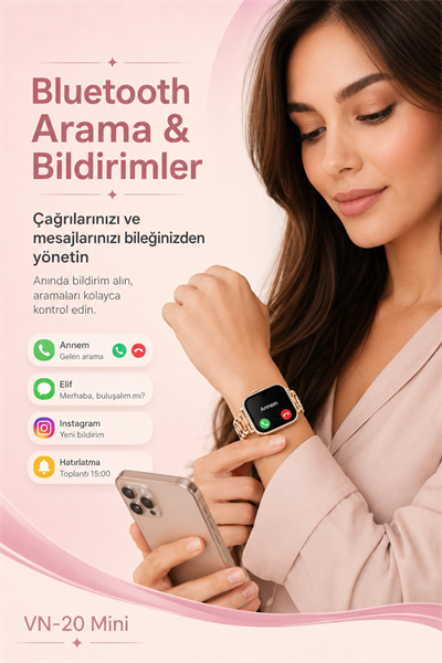 Şık Tasarımlı Mini Akıllı Saat Dört Çift Kayışlı Telefon Uyumlu Bildirim Destekli